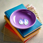 Blue Easter Bunny earrings in a purple dish by ColorUpLife.