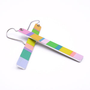 Variegated rainbow color block bar earrings in pastel colors by ColorUpLife.