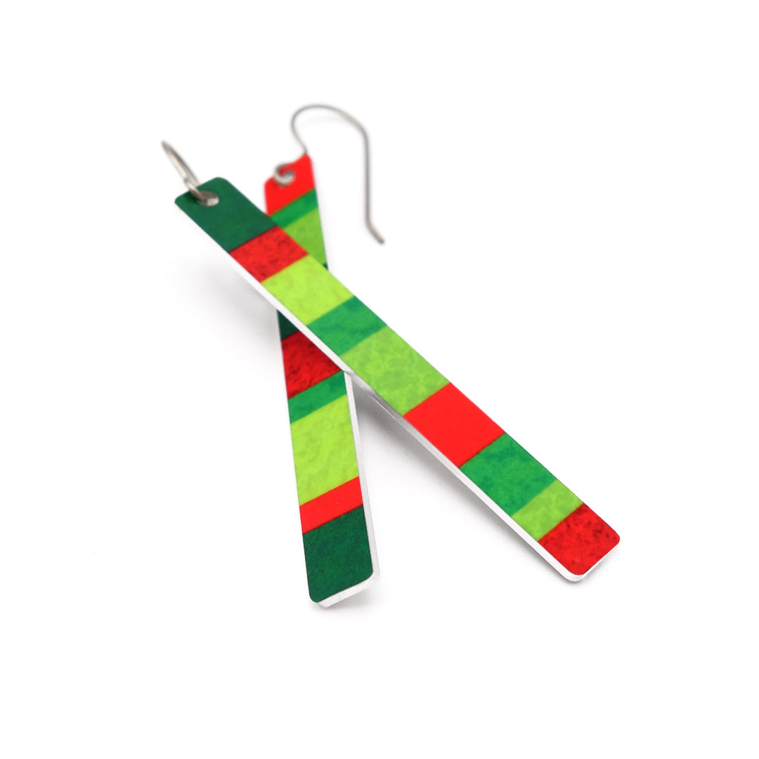 Red and green color block earrings for Christmas, designed by ColorUpLife.