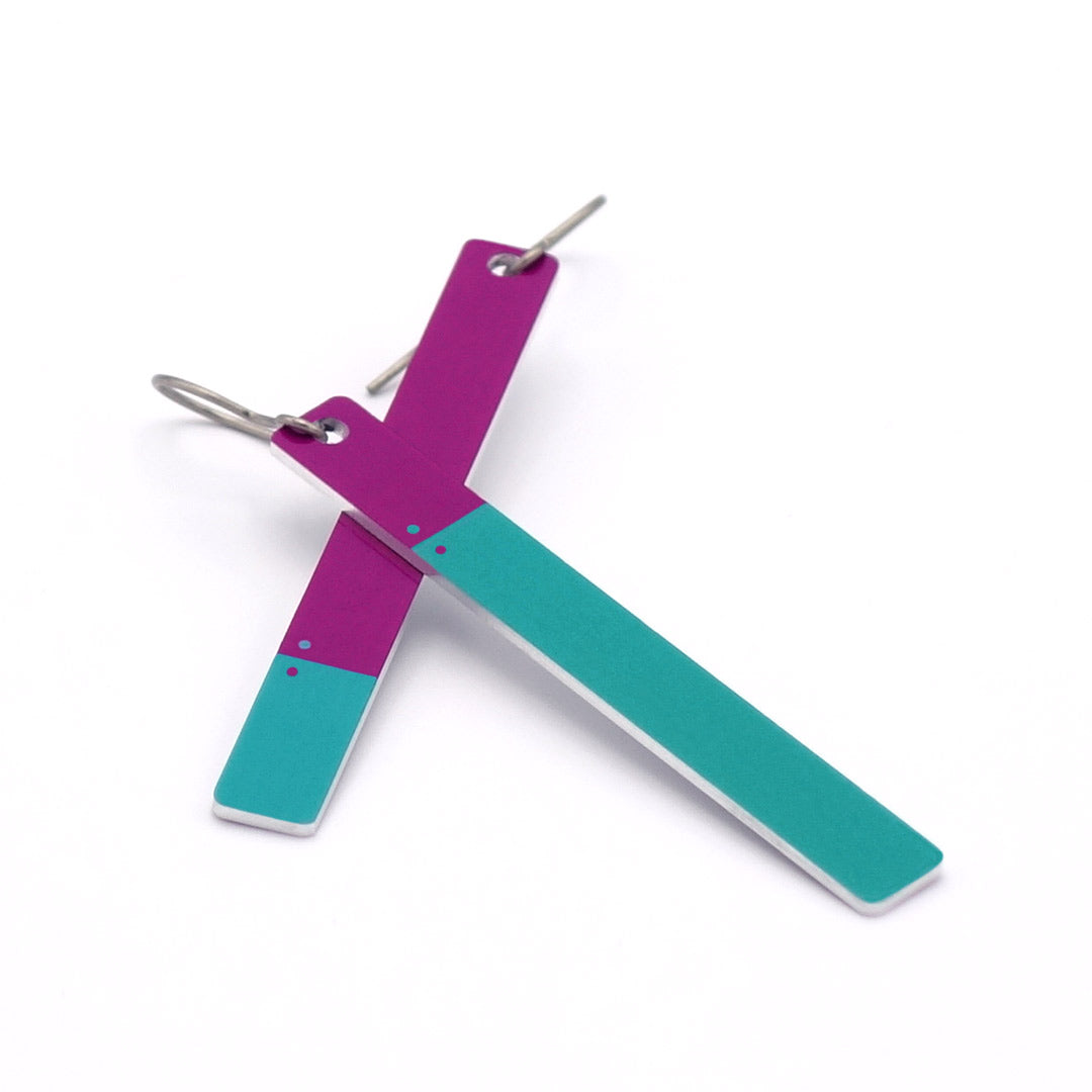 Purple and teal opposite earrings by ColorUpLife.