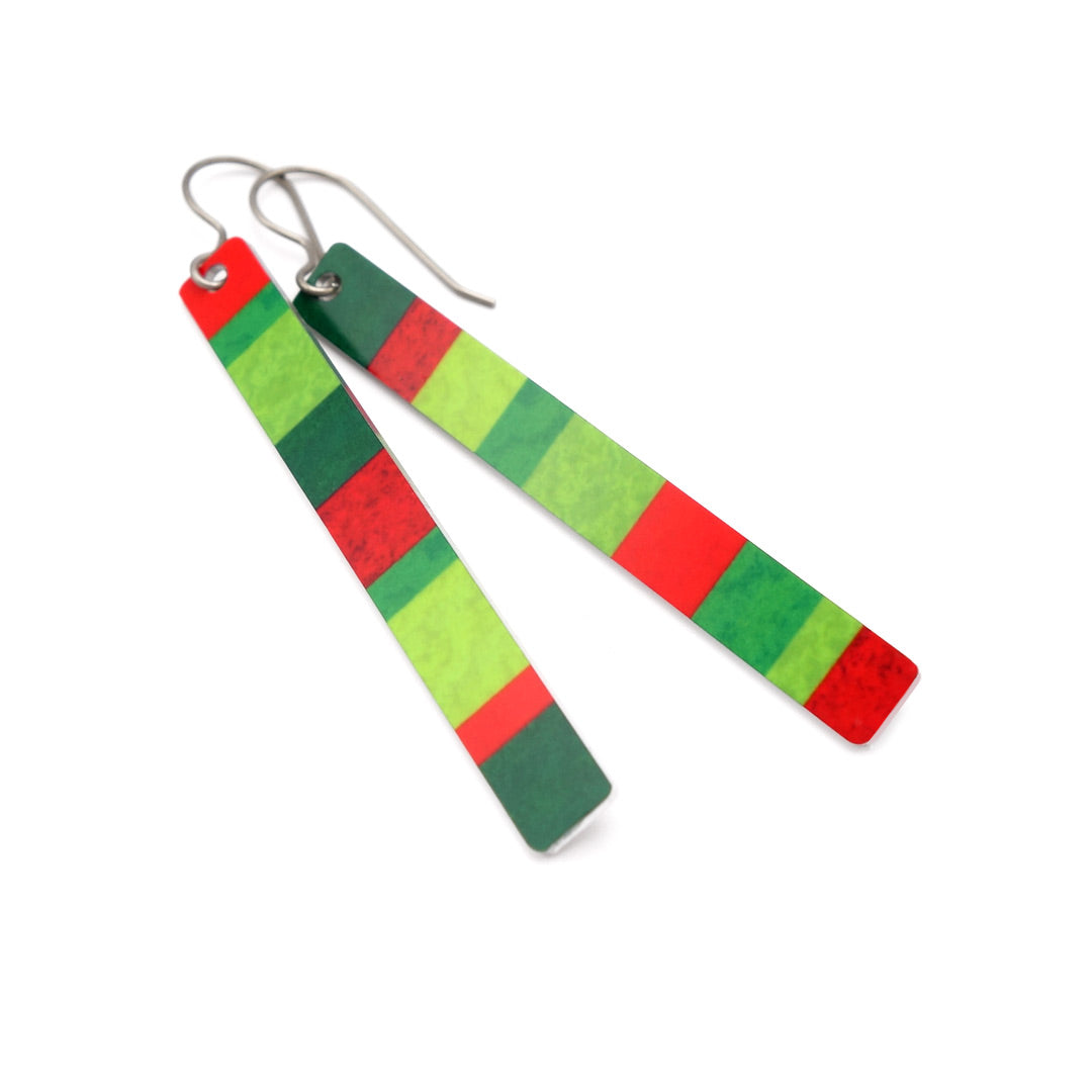 Red and green color block earrings designed by ColorUpLife.