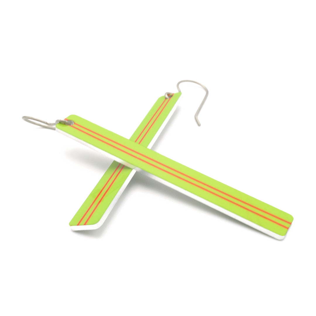 Chartreuse green and pink striped bar earrings by ColorUpLife.