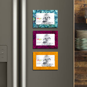 3 ColorUpLife magnetic photo frames displayed on a refrigerator