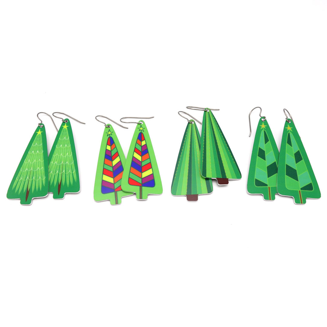 Four pairs of Christmas tree earrings by ColorUpLife.