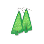 Traditional Christmas tree earrings decorated with white ribbon and a star by ColorUpLife.