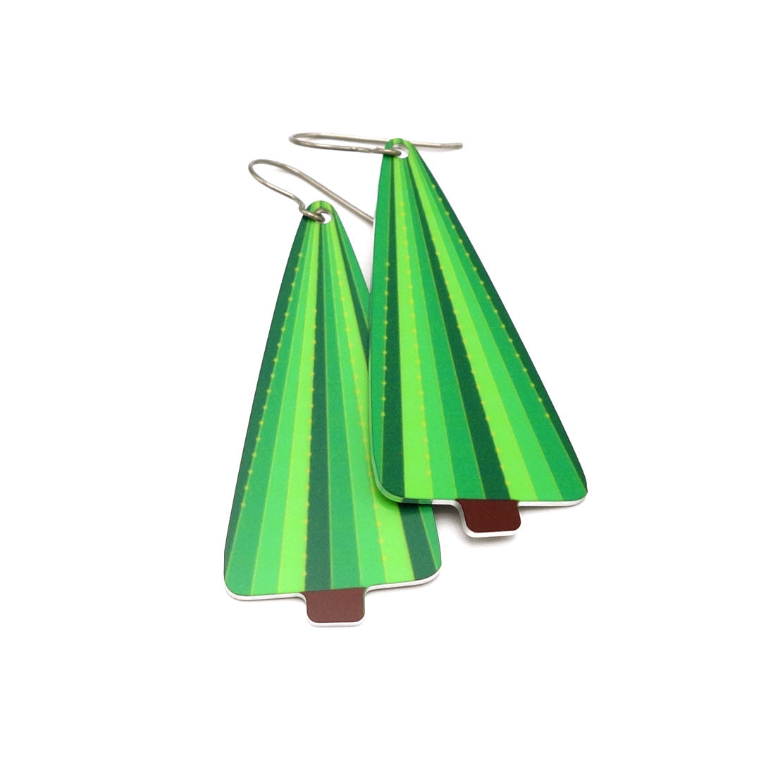 Green Christmas tree earrings with subtle Christmas lights designed by ColorUpLife.