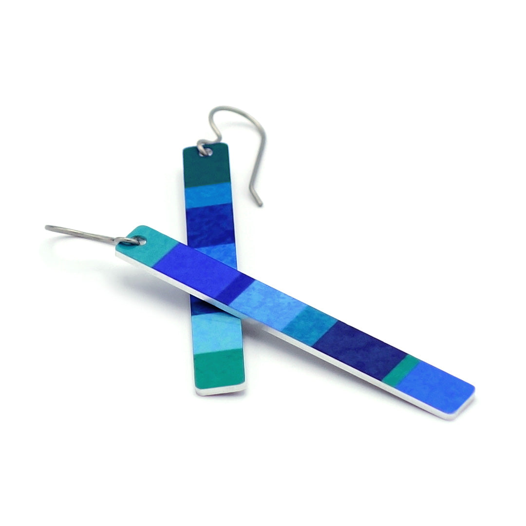 Teal color block bar earrings by ColorUpLife.