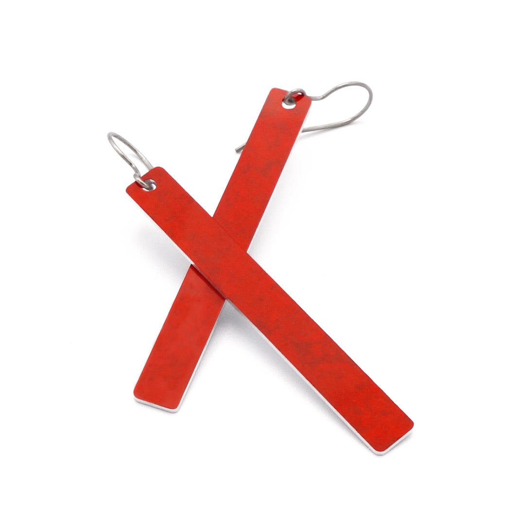 Red color rod bar earrings by ColorUpLife.