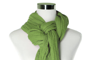 Close-up of a green cotton double gauze scarf by ColorUpLife.