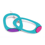 Large hoop earrings in turquoise blue with mismatched purple and pink dots by ColorUpLife.