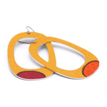 Large hoop earrings in yellow with mismatched red and orange dots by ColorUpLife.