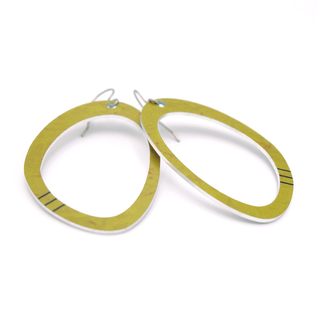 Large oval hoop dangle earrings in olive green with black stripes by ColorUpLife.