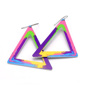 90's inspired, large colorful triangle earrings in rainbow by ColorUpLife.