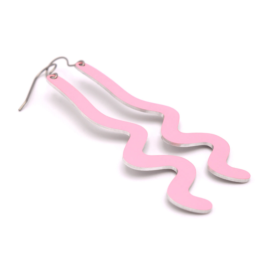 Long zig zag earrings in caddy pink by ColorUpLife.