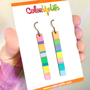 Pastel rainbow color-blocking stick earrings by ColorUpLife.