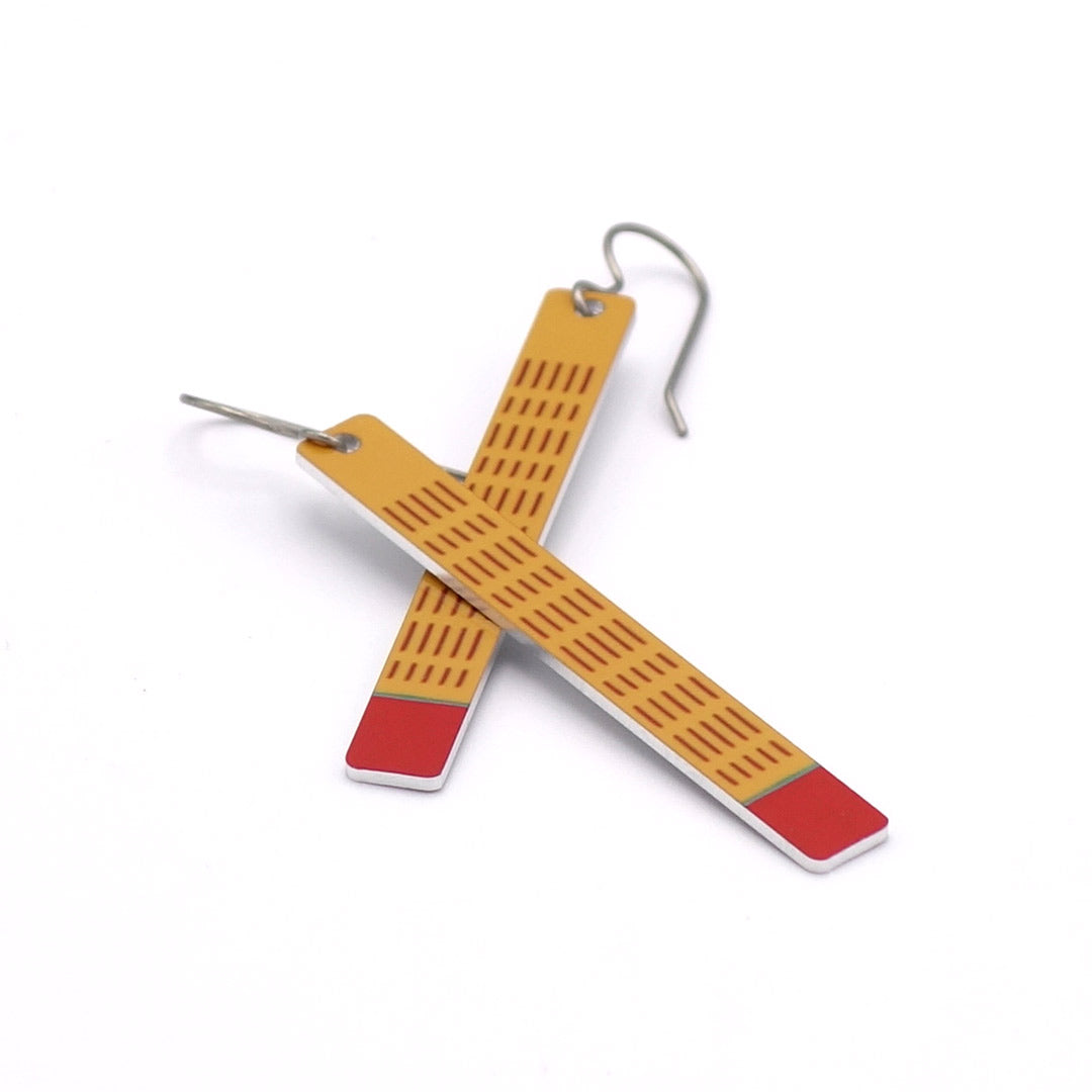 Pattern bar earrings in copper brown and burnt red by ColorUpLife.