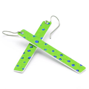 Lime green polka-dot bar earrings by ColorUpLife.
