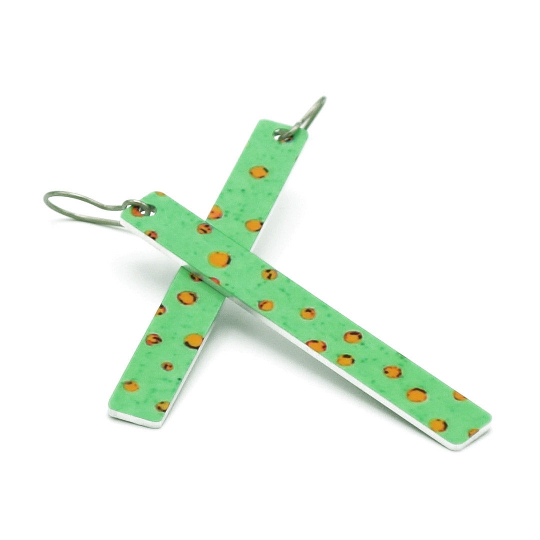 Mint green polka-dot bar earrings by ColorUpLife.