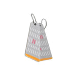 Modern gray geometric earrings with yellow accents on a white background.