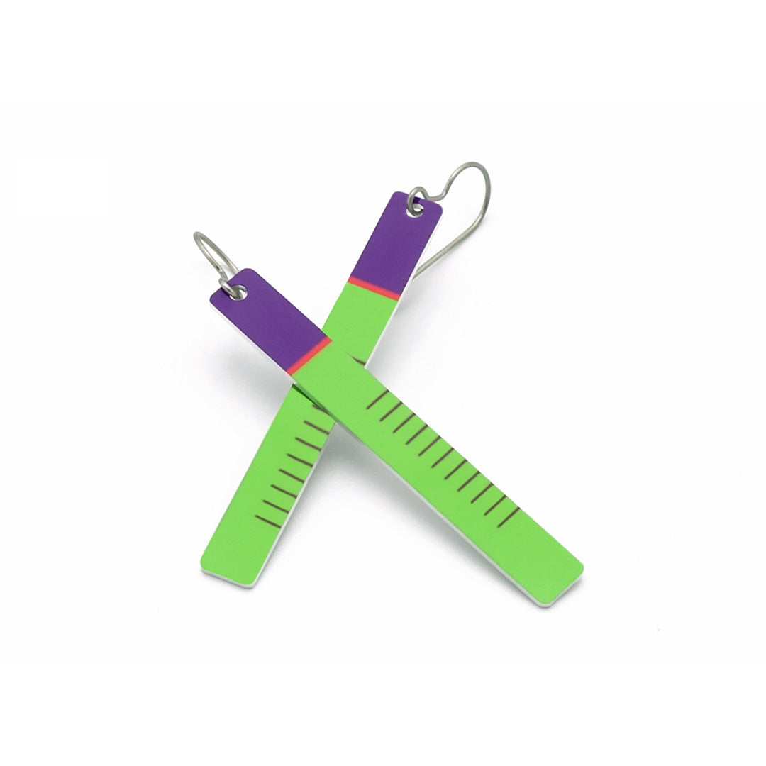 Green ruler earrings with titanium hooks by ColorUpLife.