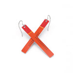 Orange ruler earrings with titanium hooks by ColorUpLife.