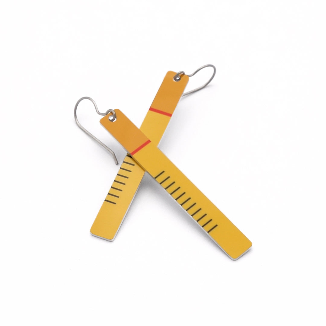 Yellow ruler earrings with titanium hooks by ColorUpLife.