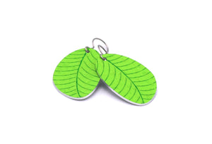 A pair of small leaf earrings in lime green by ColorUpLife.