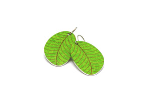 A pair of small leaf earrings in sage green by ColorUpLife.