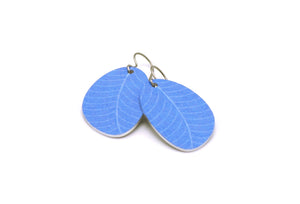 A pair of small leaf earrings in sky blue by ColorUpLife.