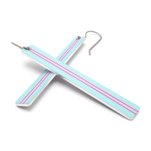 Light blue and pink striped bar earrings by ColorUpLife.