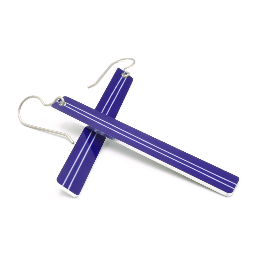 Navy blue and white striped bar earrings by ColorUpLife.