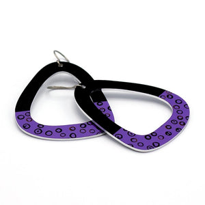 Large black and purple triangle earrings with bold polka dots by ColorUpLife.