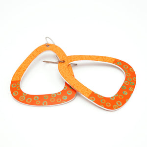 Large orange triangle earrings with polka dots by ColorUpLife.