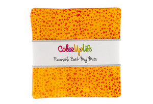 Yellow Dot Batik Fabric Mug Mats by ColorUpLife