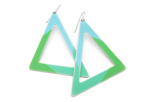 Large Blue and Green Aluminum Triangle Dangle Earrings by ColorUpLife