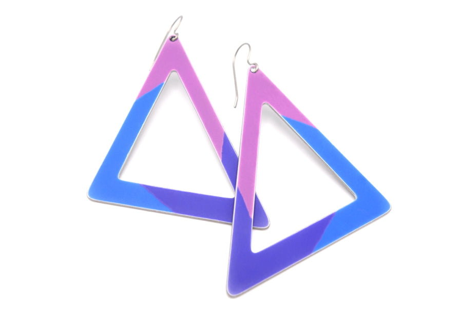 Large Blue and Purple Aluminum Triangle Dangle Earrings by ColorUpLife