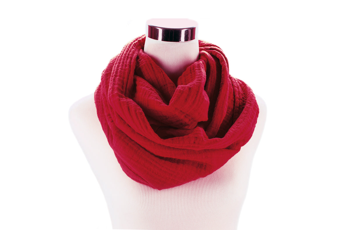 Autumn Red Cotton Double Gauze Infinity Scarf by ColorUpLife