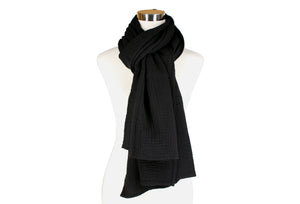 Black Cotton Double Gauze Scarf by ColorUpLife