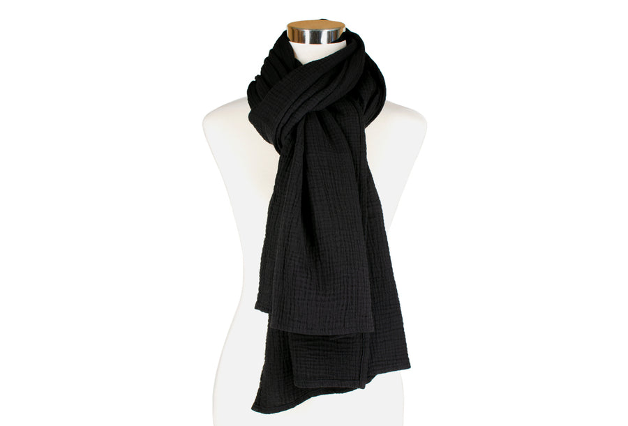 Black Cotton Double Gauze Scarf by ColorUpLife