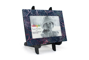 Blue Floral Magnetic Picture Frame Displayed on a Decorative Easel by ColorUpLife