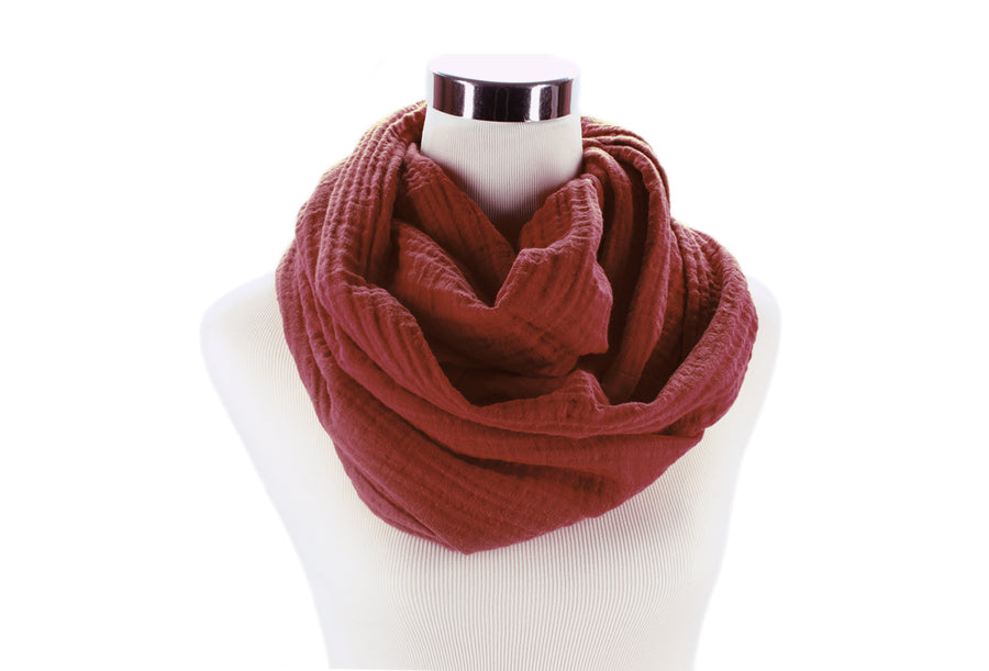 Red Current Cotton Double Gauze Infinity Scarf by ColorUpLife