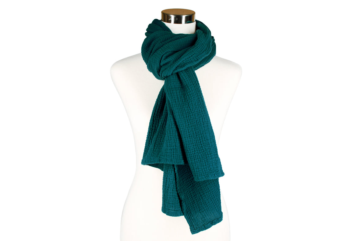 Deep Teal Cotton Double Gauze Scarf by ColorUpLife