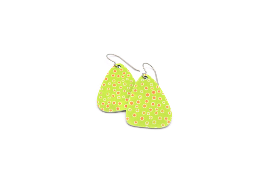 Small Triangular Chartreuse Polka Dot Dangles Earrings by ColorUpLife