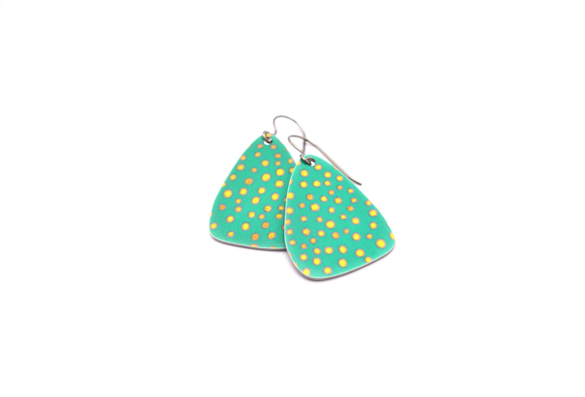 Small Triangular Seafoam Green Polka Dot Dangles Earrings by ColorUpLife