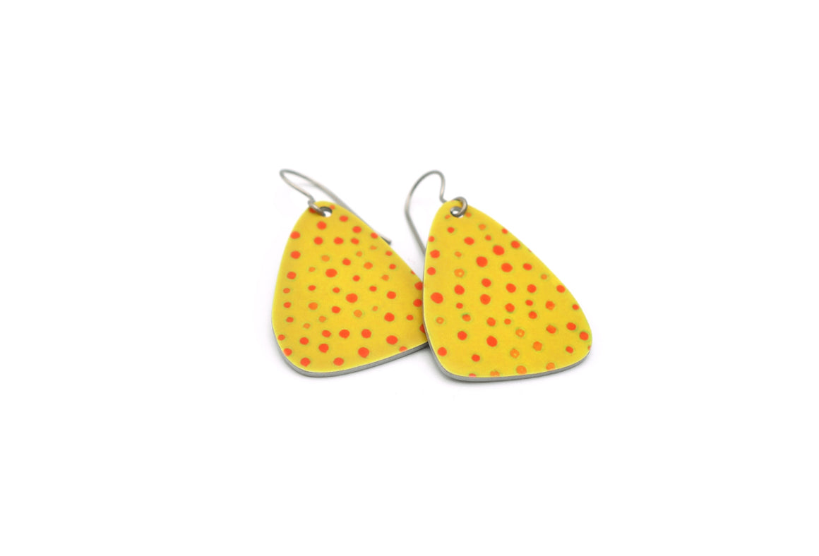 Small Triangular Yellow Polka Dot Dangles Earrings by ColorUpLife