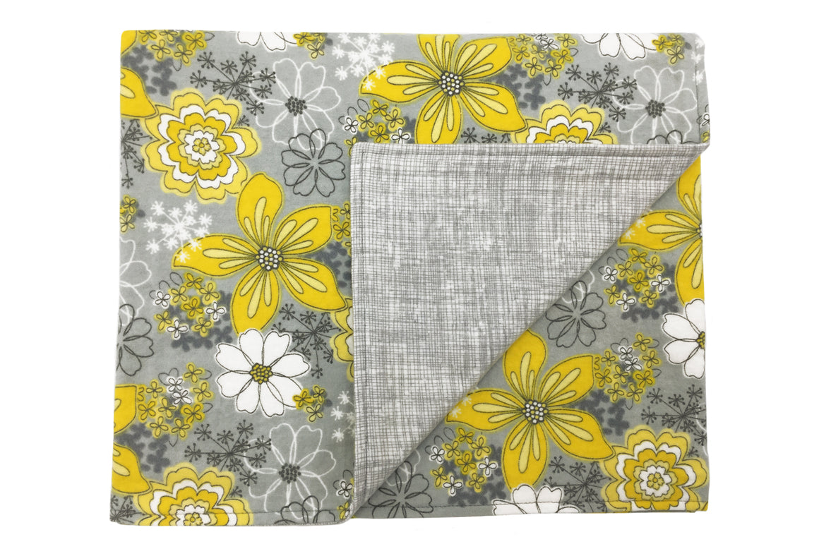 Gray and Yellow Floral Flannel Blanket by ColorUpLife