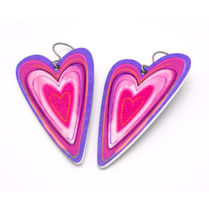 One pair of pink and purple heart earrings by ColorUpLife.