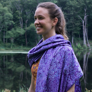 batik rayon scarf - violet and blue - circle pattern - ColorUpLife