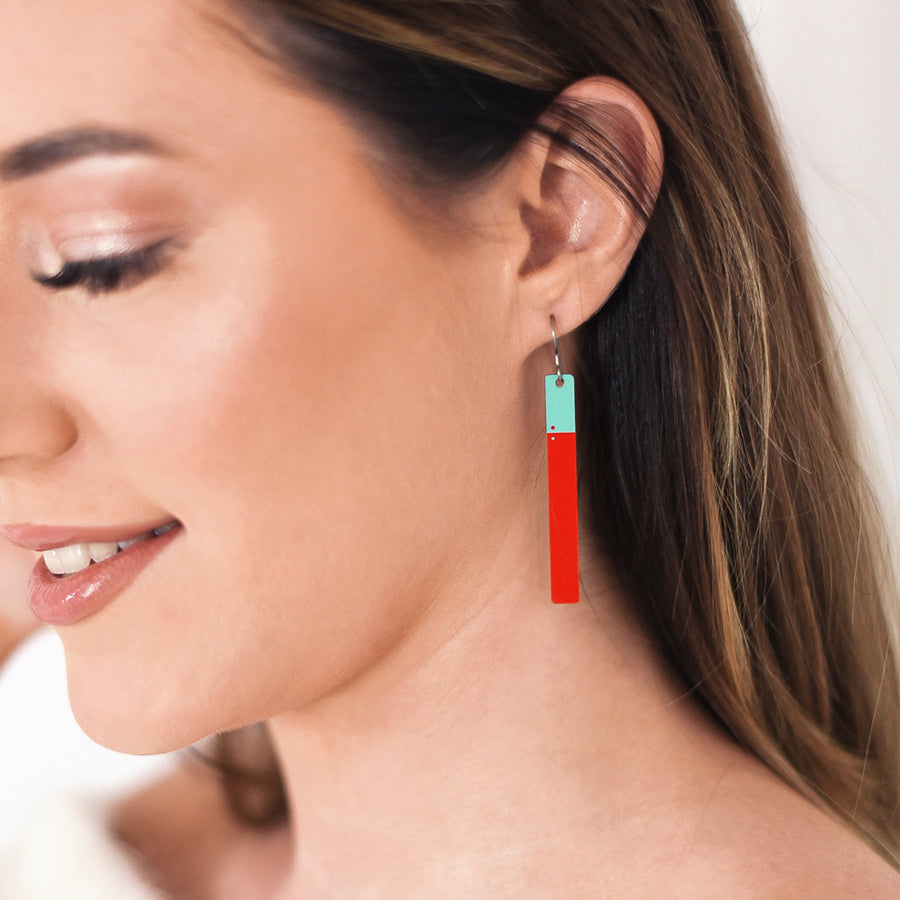 Red and Teal Opposites Earrings by ColorUpLife