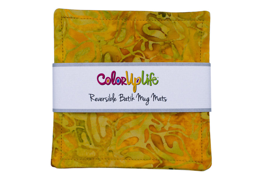 Viney Yellow Batik Fabric Mug Mats by ColorUpLife